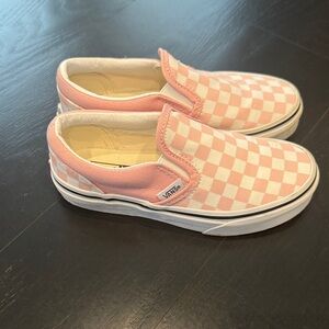 Vans Kids Pink and White Checkered Slip-On Sneakers